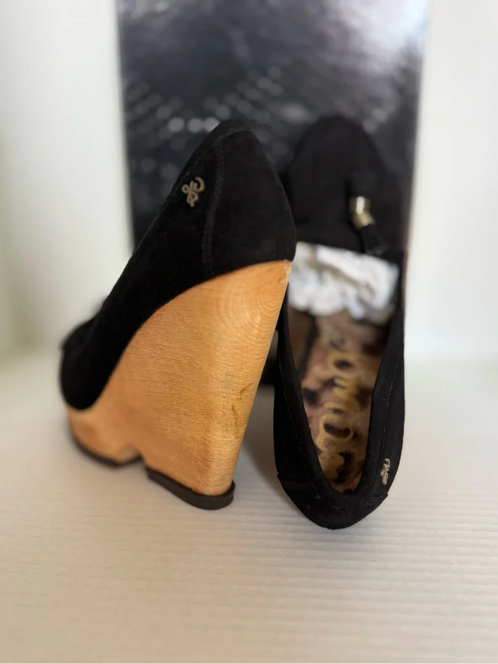 Sam Edelman Black Suede Wedge Loafers with Tassel